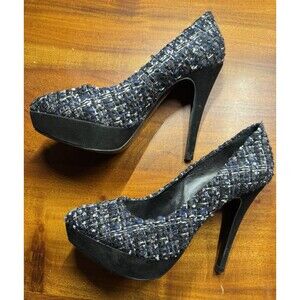 Tory Burch Women’s Navy Peggy Tweed Platform Pump High Heels Shoes Size 9M